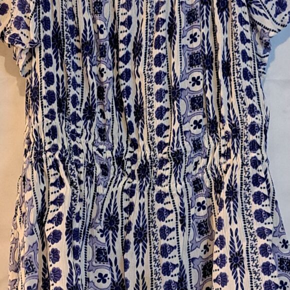 PATRONS OF PEACE BLUE/WHITE COUNTRY BOHO STYLE FLATTER SLEEVE TOP - SZ M NWOT - Picture 11 of 15